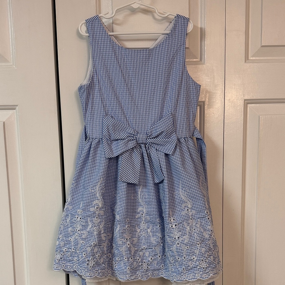 Rare Editions Blue Gingham Dress with Lace